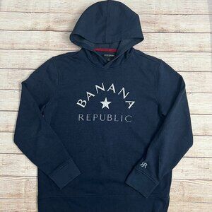 Banana Republic Navy Star Arch Logo Hoodie Large Pullover Sweatshirt Men's